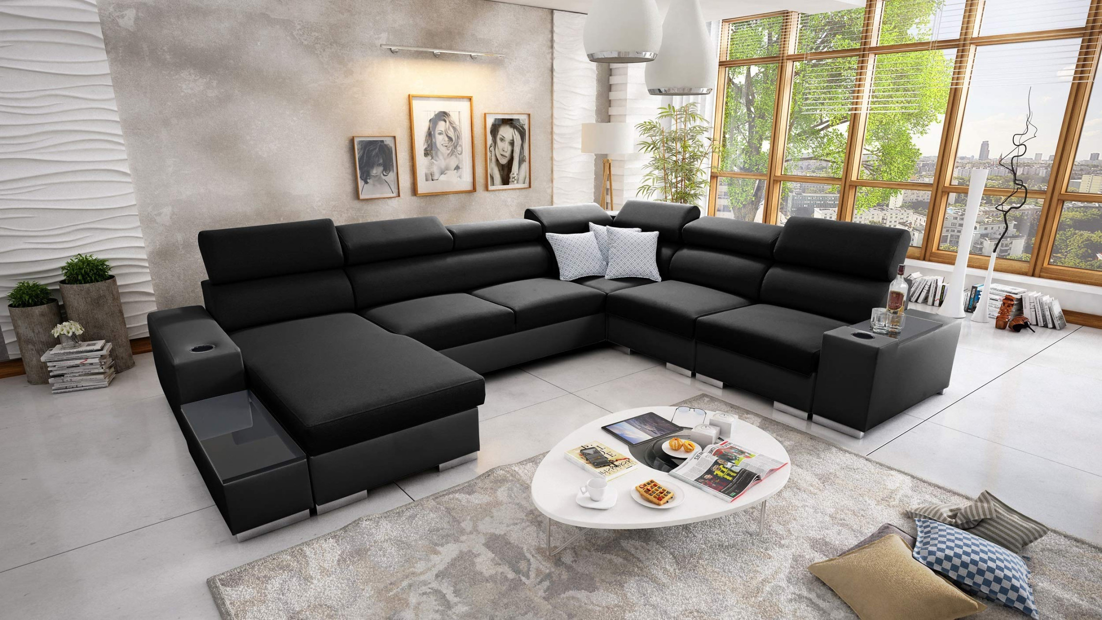 allall Wohnlandschaft Piano Corner Sofa with Sleep Function and