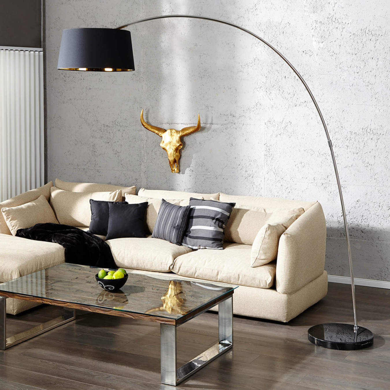 Design Bogenlampe BANGO  cm Schwarz Wohnzimmer Leuchte