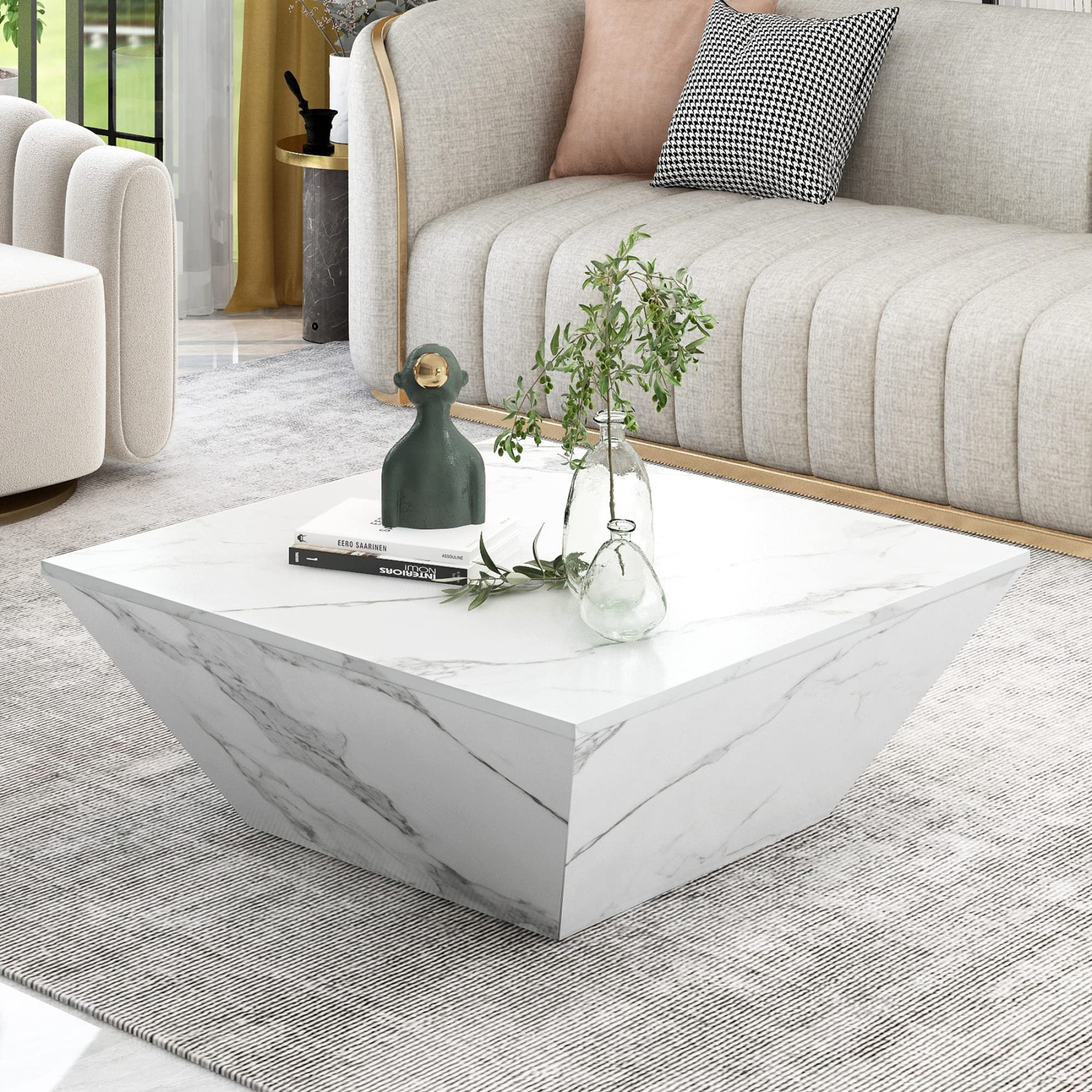 Merax Modern Wooden Rectangle Coffee Table Living Room Table (White,  x   x  cm)