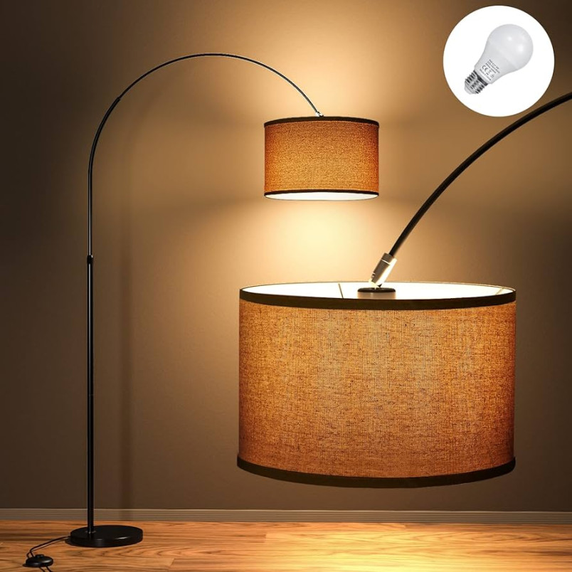 Modlicht Jasmin Decorative Arc Lamp, Arc Light, LED E  W,  K,  Diameter  cm, Fabric Shade, Linen, Beige, - cm, Floor Lamp for  Living