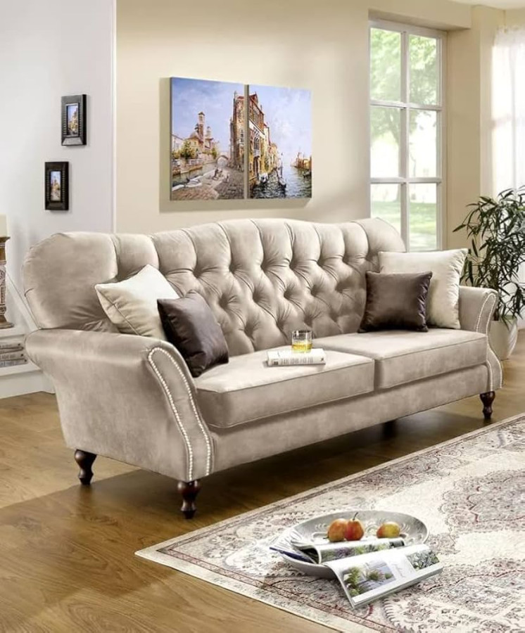 S-Style Möbel Anton Sofa -Seater Couch Chesterfield Sofa for